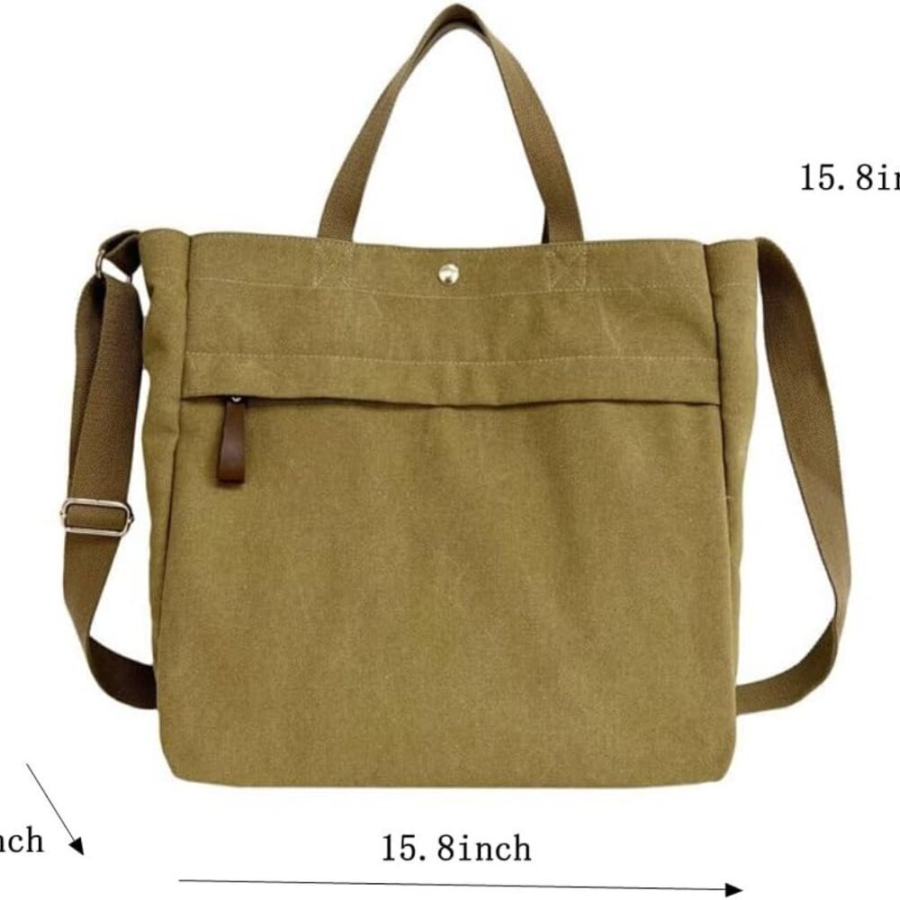 Canvas Tote Bag Thick Fabric Large Crossbody Purse Unisex Work Travel - Picture 2 of 9